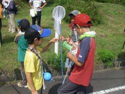 虫取り網、虫かごをもって向山森林公園に昆虫観察に行きました。<br />木に仕掛けたトラップに昆虫を発見すると、子供たちは一斉に木の回りに集まっていました。<br />インストラクターさんより、昆虫の集まる木や飼い方のお話もありました。<br />みなさん、大事に育ててくださいね。