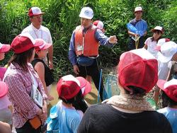 大滝根川の川の中に住む魚や水の底にいる水生生物を観察しました。<br />オニヤンマのヤゴやどじょう、オイカワなど<br />多くの水生生物を観察することができたようです。<br />思った以上に多くの生き物を身近に感じることができて驚いていました。